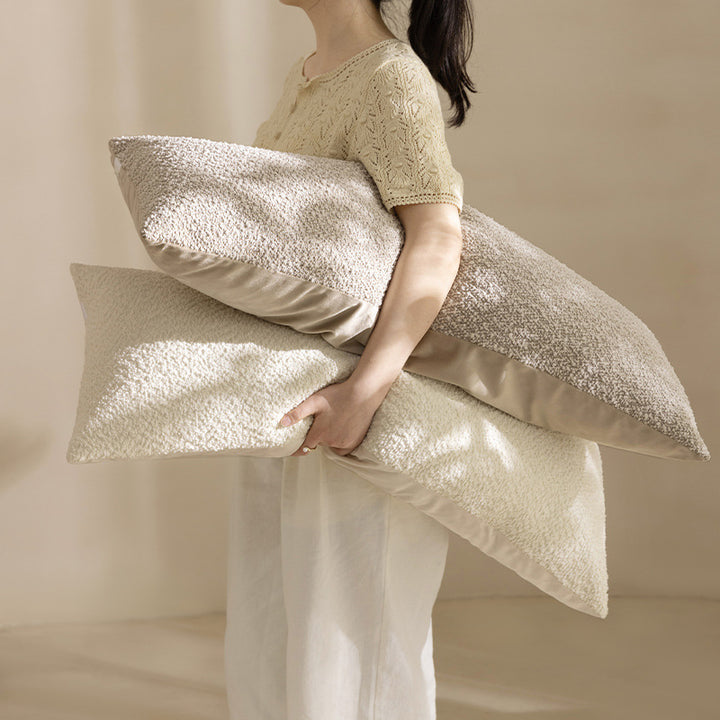 Extra-long ergonomic bouclé lumbar pillow