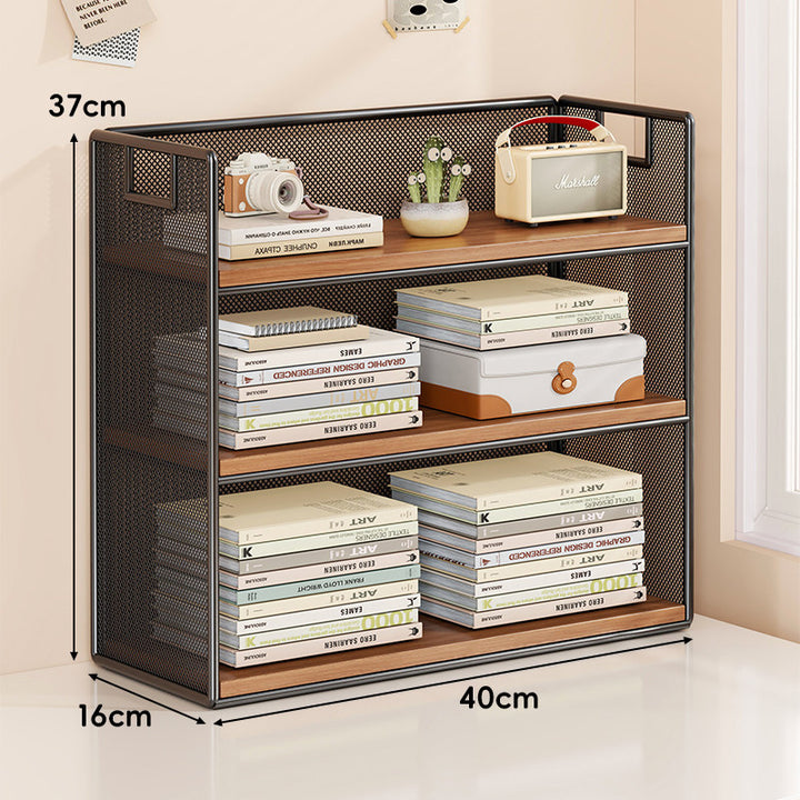 Mesh Tiered Desktop Organizer Shelf with Handle Cutouts