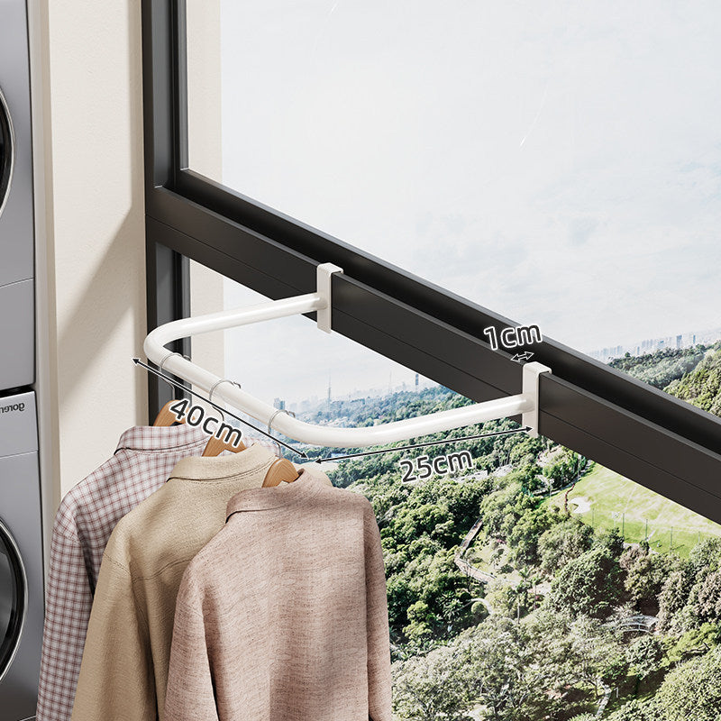Window-Frame Clamp-On Folding Clothes Drying Rail with Curved Extendable Arm