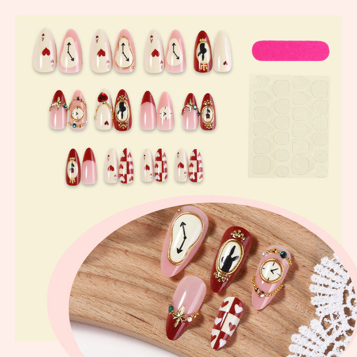 Creative nail art set with playful heart and clock motifs Stornfield
