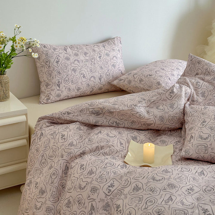 Plaid Cotton Sateen Duvet Cover and Pillowcase Bedding Set