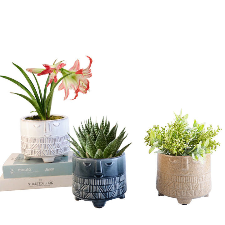 Decorative plant pot with facial features Stornfield