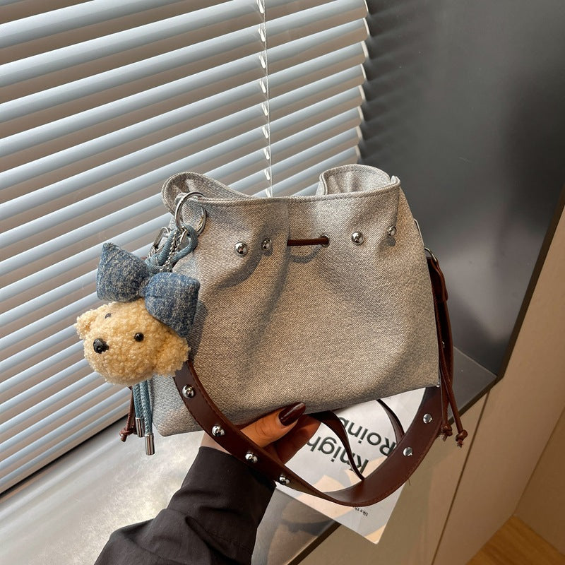 Charming Mini Bucket Bag with Cute Pendant
