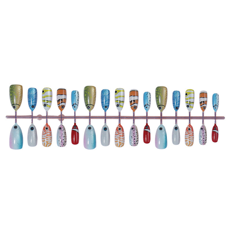 Creative Press-On Nail Art Set with Colorful Fish Designs Stornfield