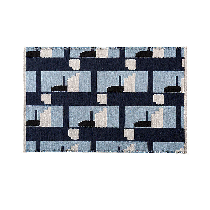 Modern geometric bathroom rug made of flat-woven cotton with non-slip backing Stornfield