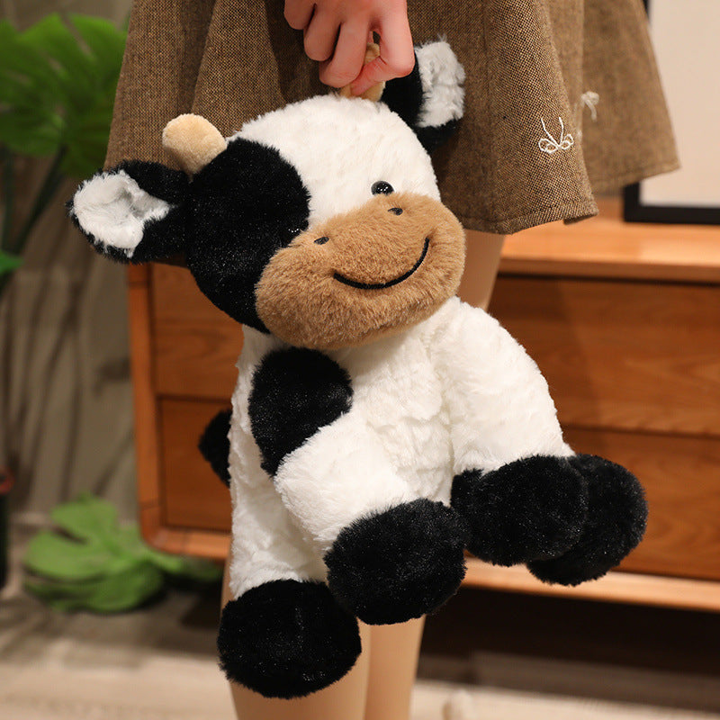 Plush Sitting Cow Cuddle Buddy with Ultra-Soft Faux-Fur Snout and Embroidered Smile Stornfield