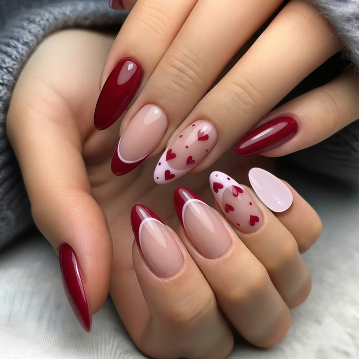 Artificial nails set with romantic heart designs Stornfield