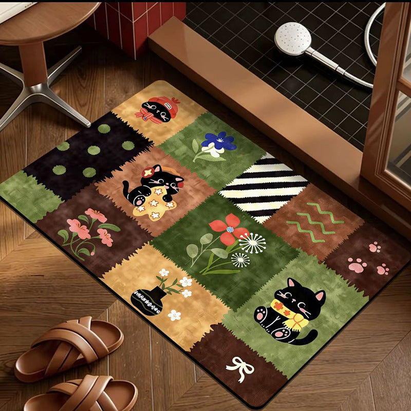 Playful Cat Pattern Bath Mat