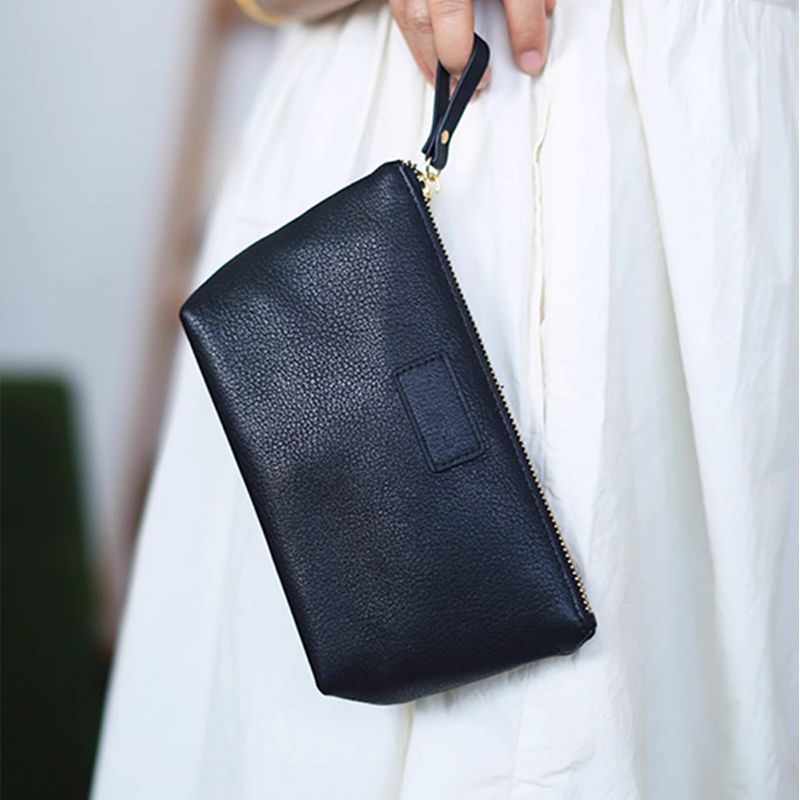 Textured Leather Zip Cosmetic Pouch Stornfield