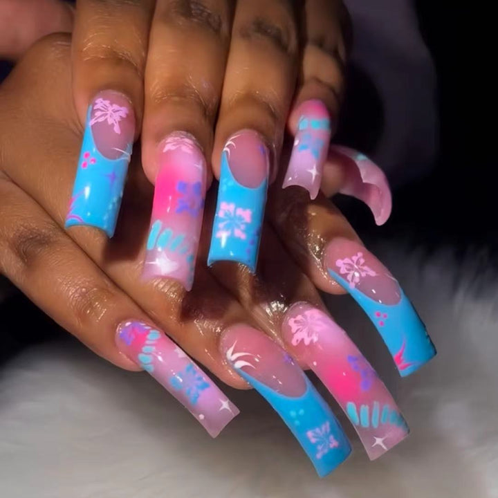 Artistic Press-On Nail Extensions With Floral Designs Stornfield