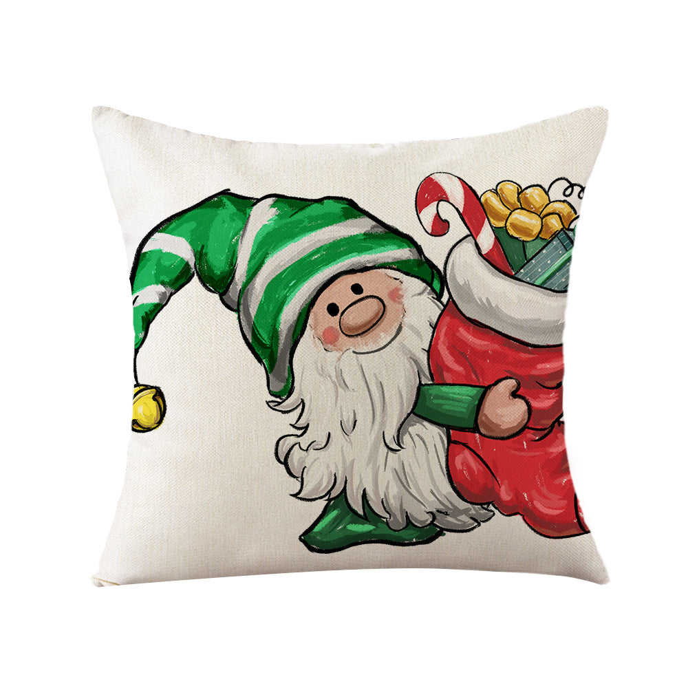 Holiday Linen Throw Pillow Cover with Merry Bright Script and Ribbon Bow Accent