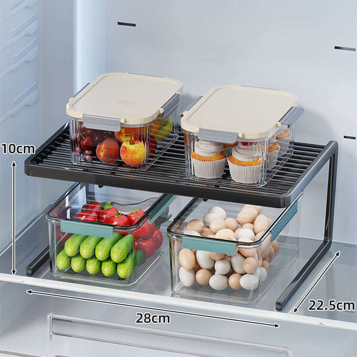 Compact Refrigerator Shelf Riser Organizer with Slatted Upper Shelf