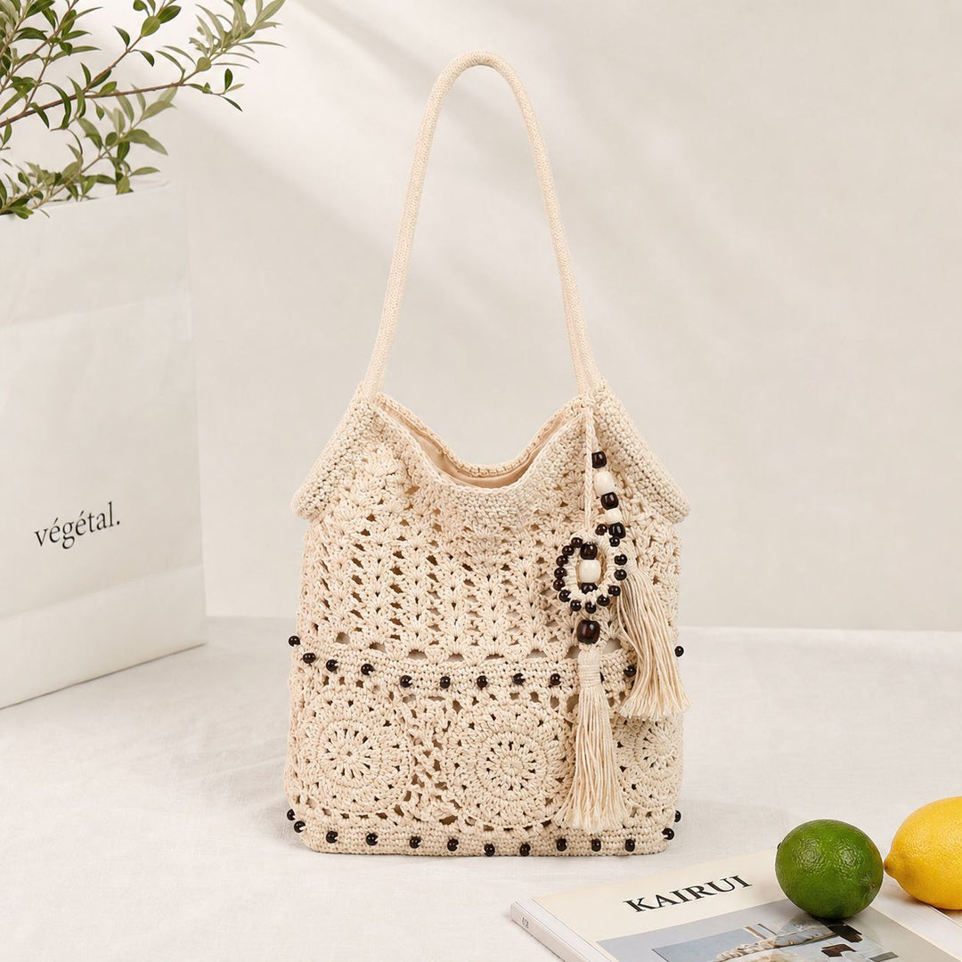 Macrame Drawstring Bag with Playful Tassels and Furniture Structure Stornfield