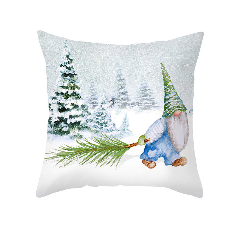 Holiday Decorative Throw Pillow Plush Polyester Cover Festive Santa Reindeer Snowman Print