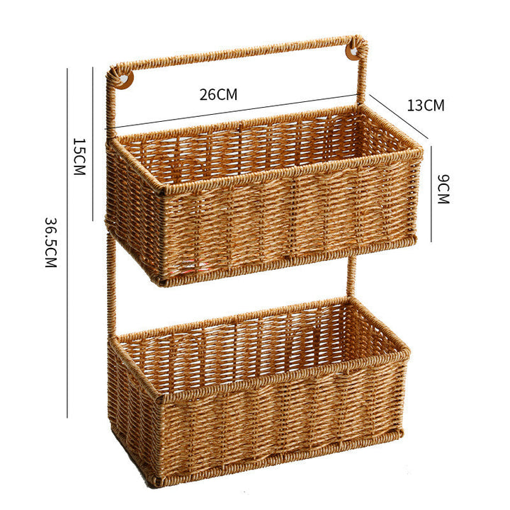 Double-Tier Woven Storage Basket with Handle Stornfield