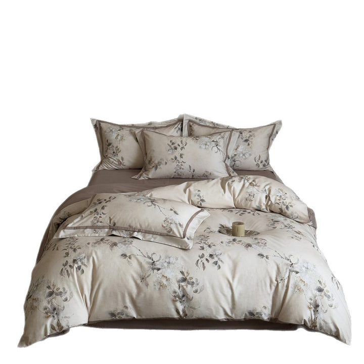 Cotton Sateen Watercolor Floral Duvet Cover Set with Piped Pillow Shams
