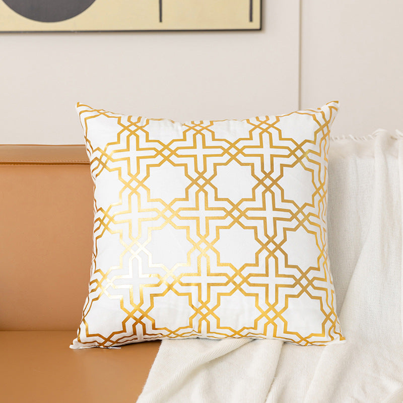 Luxe Satin-Feel Metallic Foil Geometric Square Throw Pillow Cover with Concealed Zipper