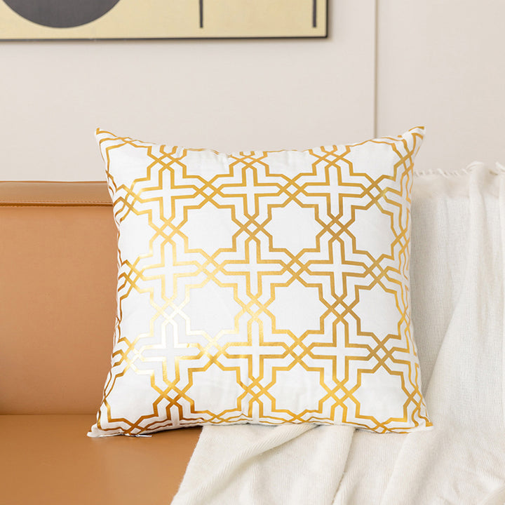 Luxe Satin-Feel Metallic Foil Geometric Square Throw Pillow Cover with Concealed Zipper