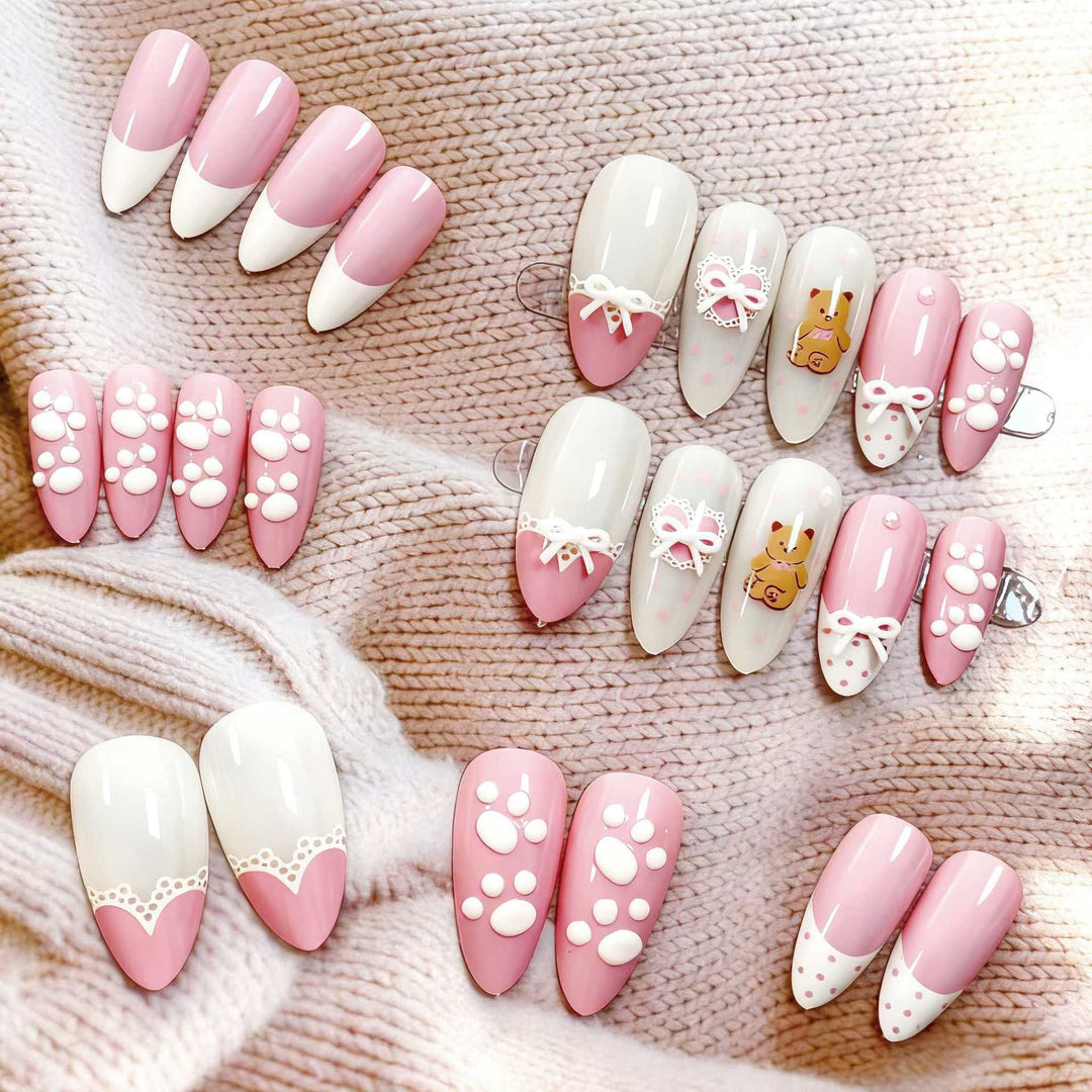 Artistic Bear-Themed Press-On Nail Set Stornfield