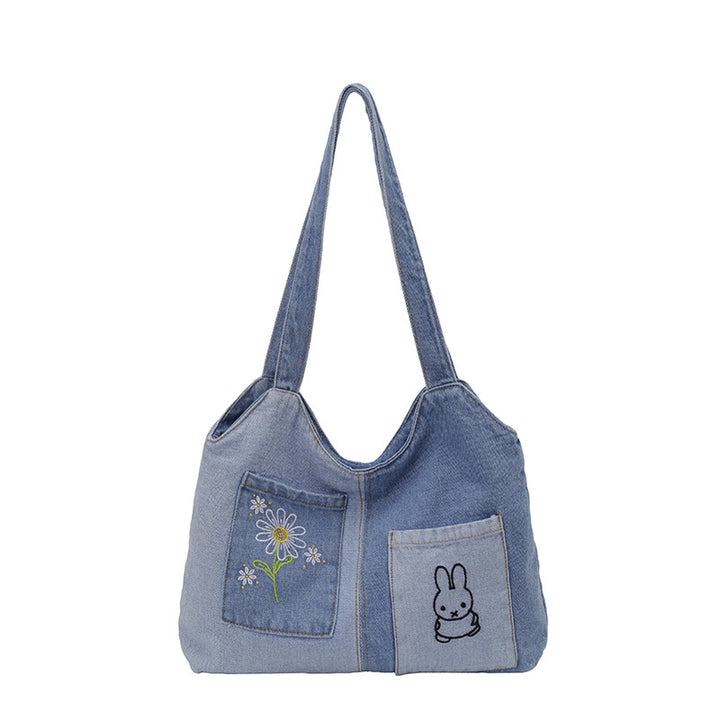 Artistic Embroidered Denim Handbag