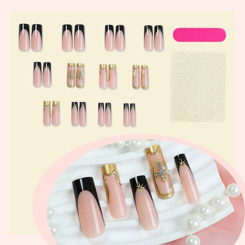 Nail set with elegant black-blush design and 3D accents Stornfield