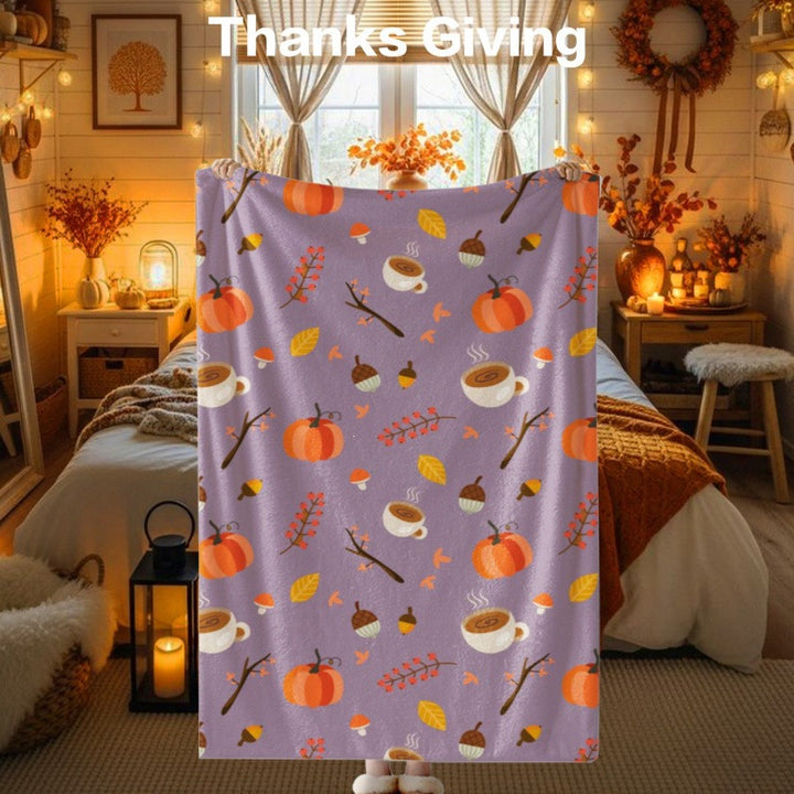 Thanksgiving-Themed Cozy Fleece Blanket