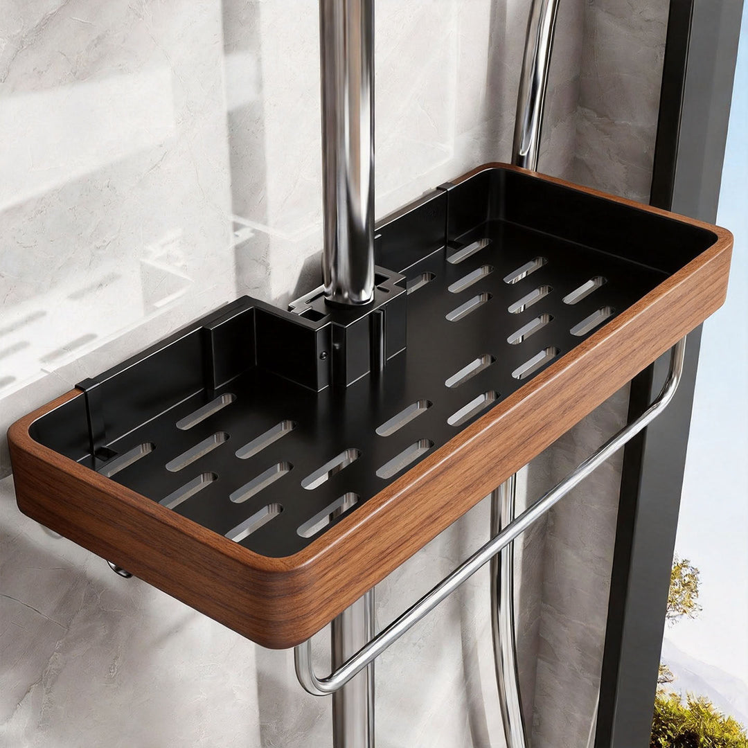 Slim Stainless Steel Shower Shelf Organizer with Integrated Towel Bar