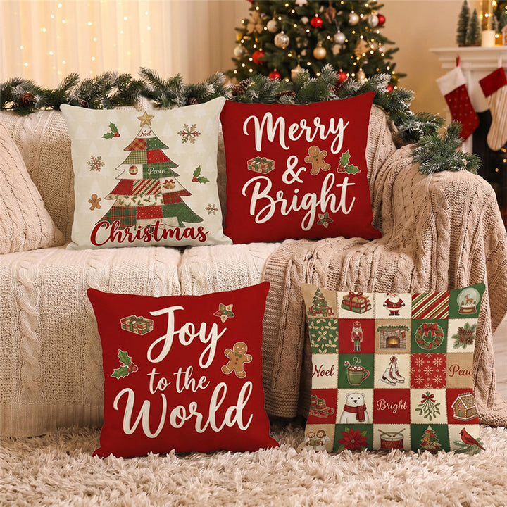 Festive Merry & Bright Holiday Decorative Throw Pillow Cover with Seasonal Icon Print