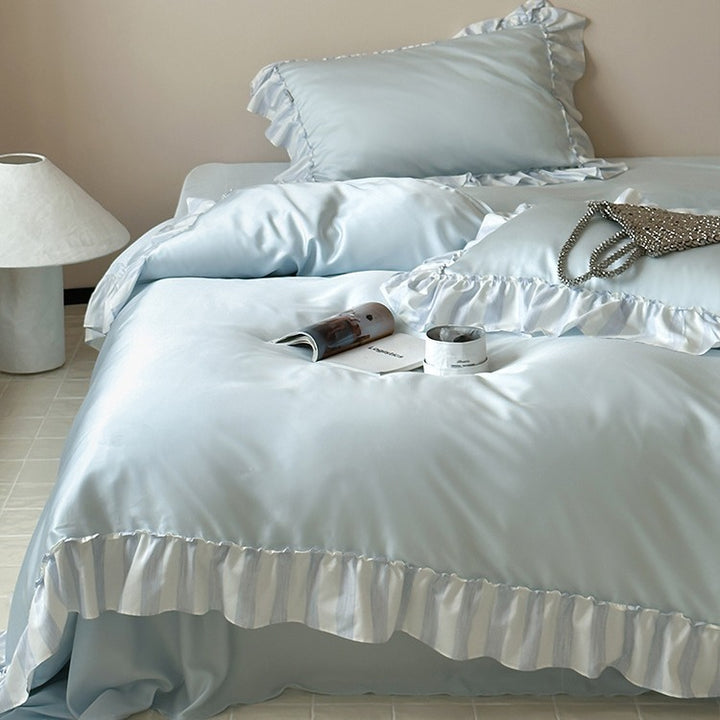 Satin bedding set with silky finish, frill trim and extra soft touch
