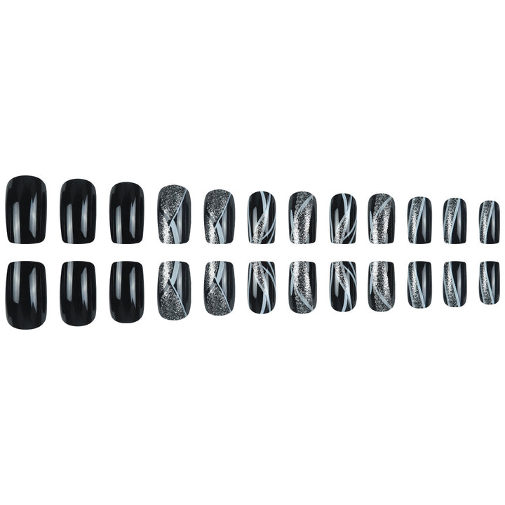 Stylish Press-On Nail Art with Glitter and Geometric Design Stornfield