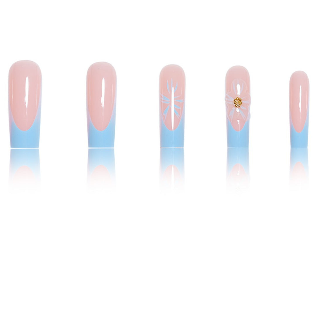 Artistic Long Press-On Nails with Floral Accents Stornfield
