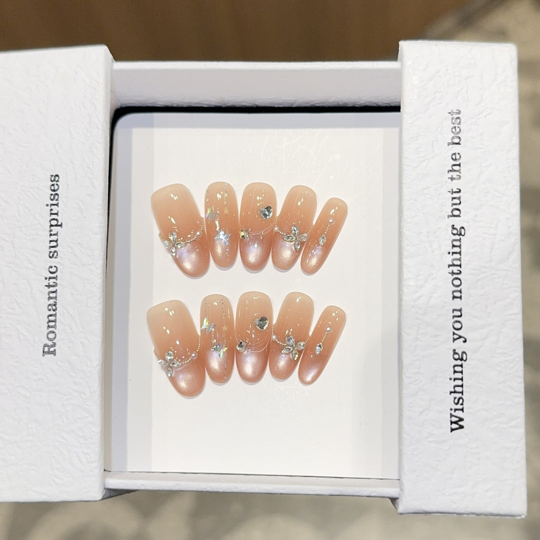 Artificial Nail Set with Romantic Heart and Glitter Designs Stornfield