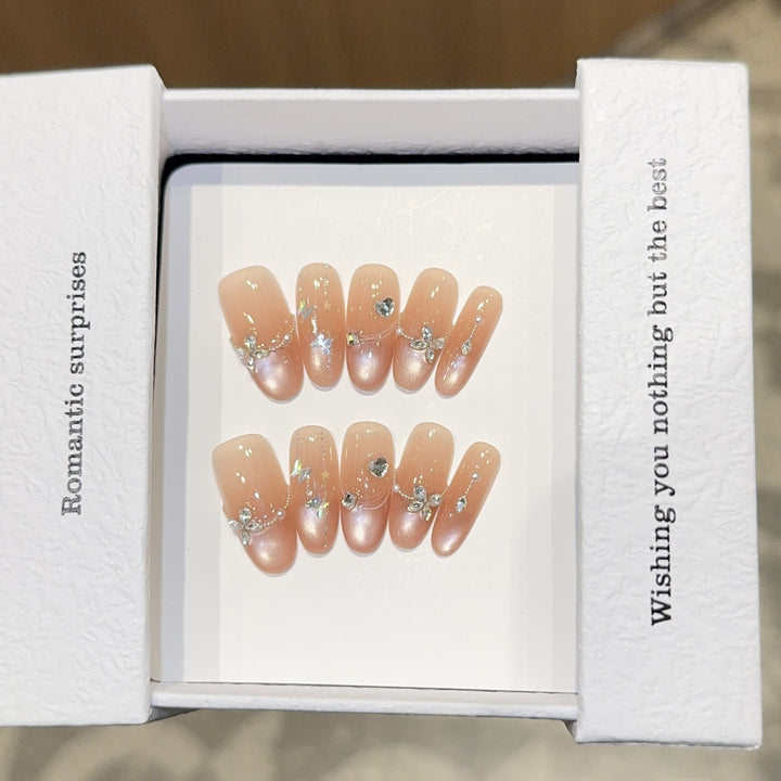 Artificial Nail Set with Romantic Heart and Glitter Designs Stornfield
