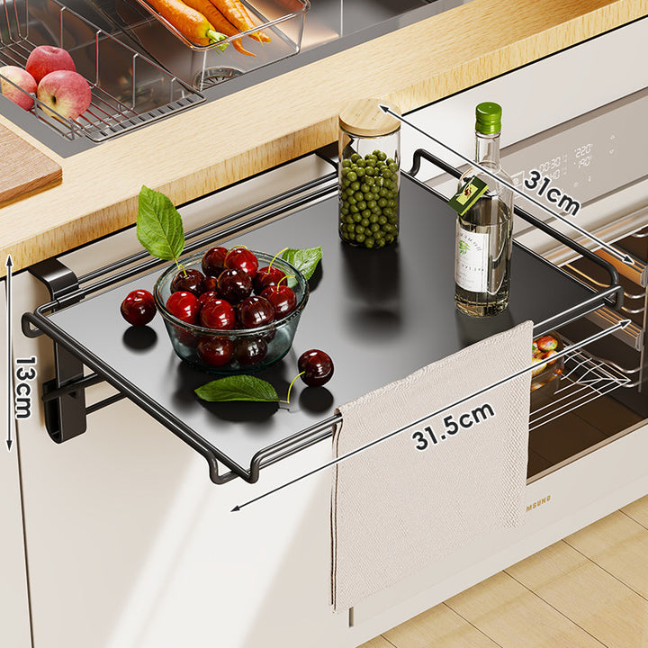 Over-Oven Pull-Out Countertop Extension Shelf with Towel Bar