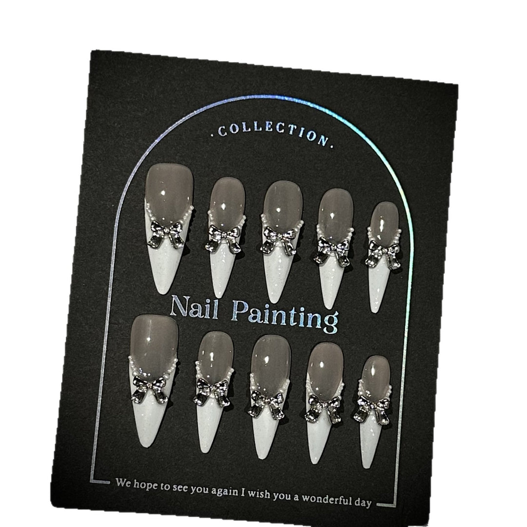 Elegant Stiletto Press-On Nail Set with Bow Accents