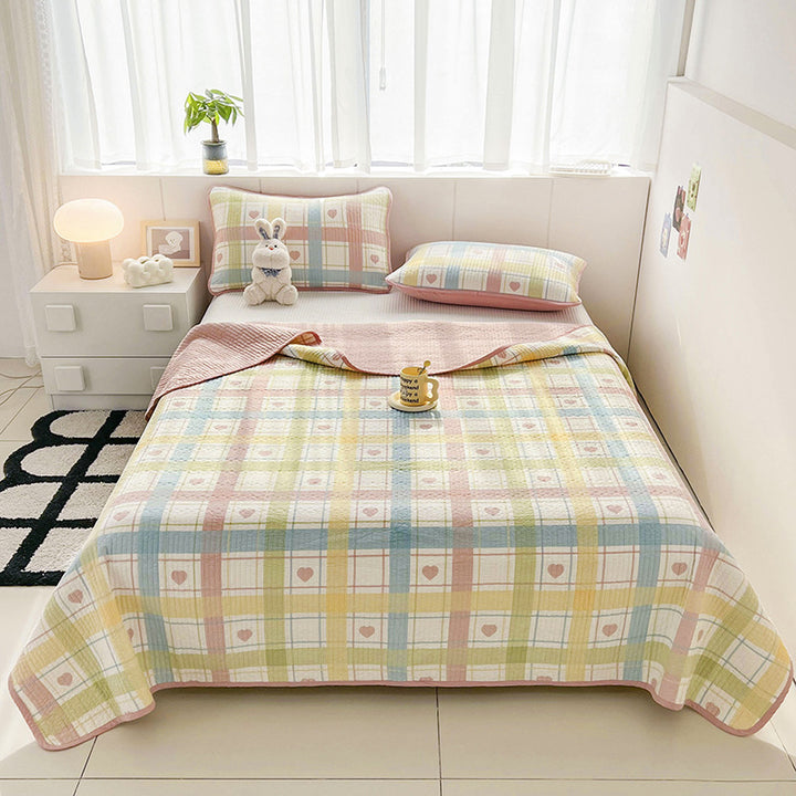 Lightweight Quilted Cotton Bedspread and Mattress Coverlet Set