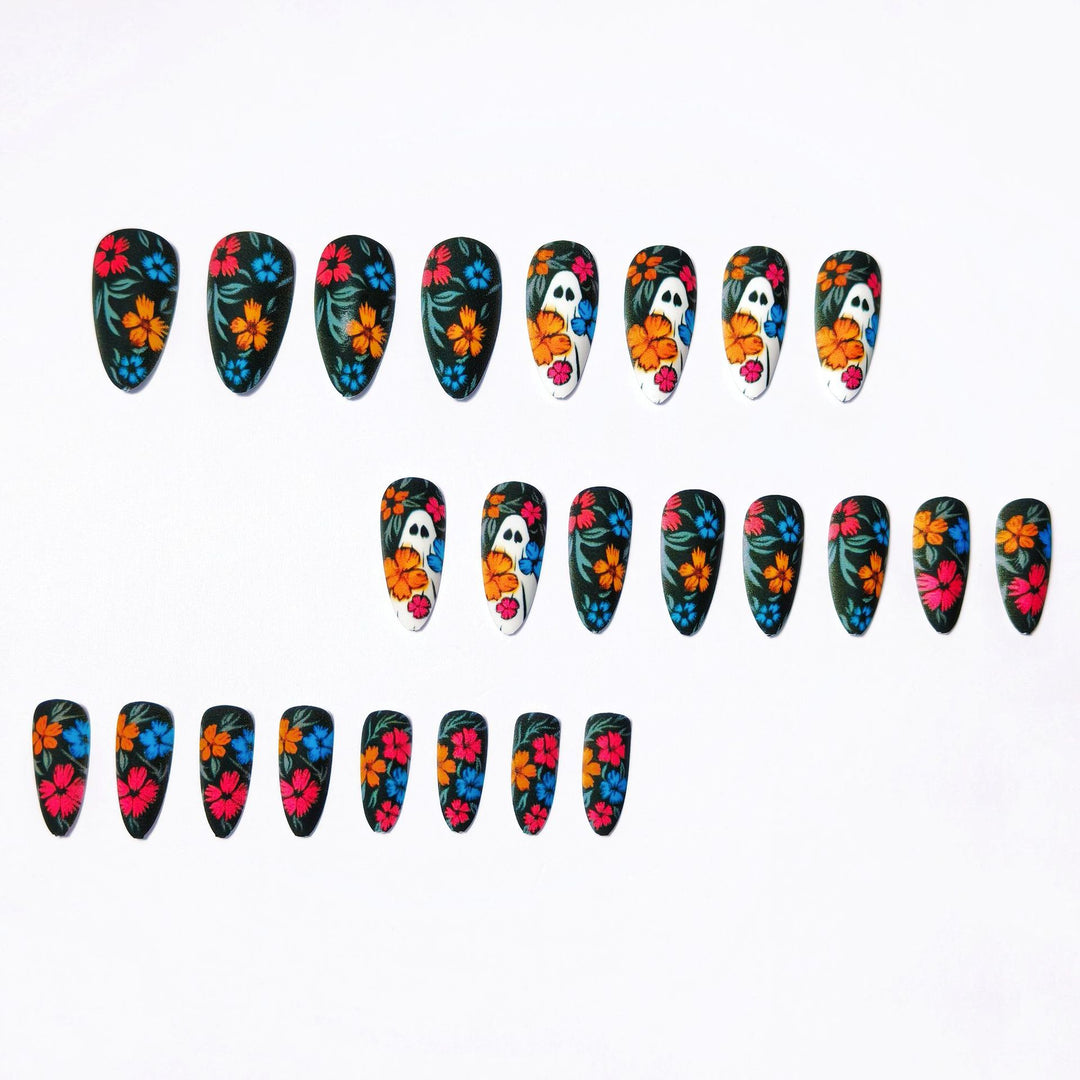 Creative Art Nails with Skull and Colorful Flower Design Stornfield