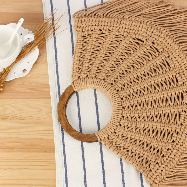 Macramé Handbag with Wooden Handles Stornfield