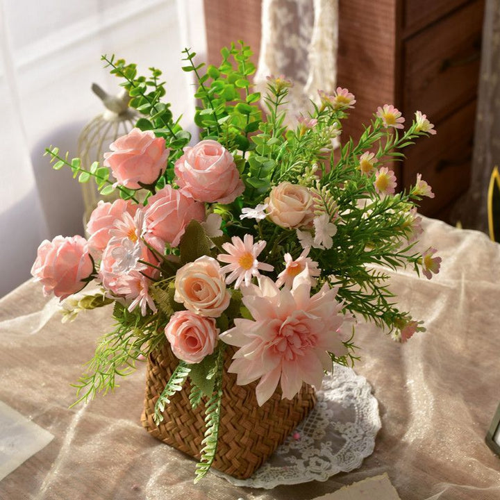 Elegant Synthetic Floral Arrangement in Woven Basket