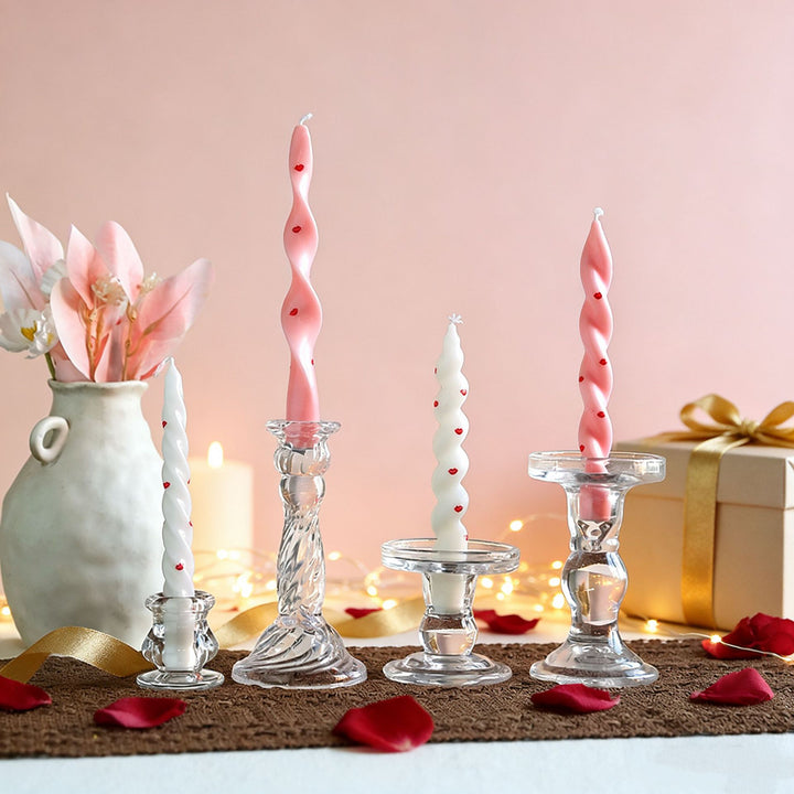 Pressed Crystal Glass Vintage-Style Single Taper Candlestick Holder