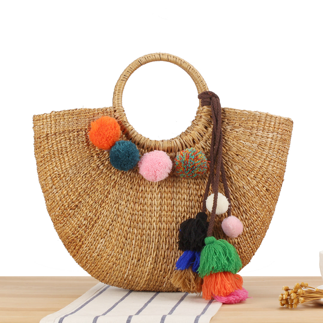 Braided Bast Crossbody Bag with Colorful Tassels Stornfield