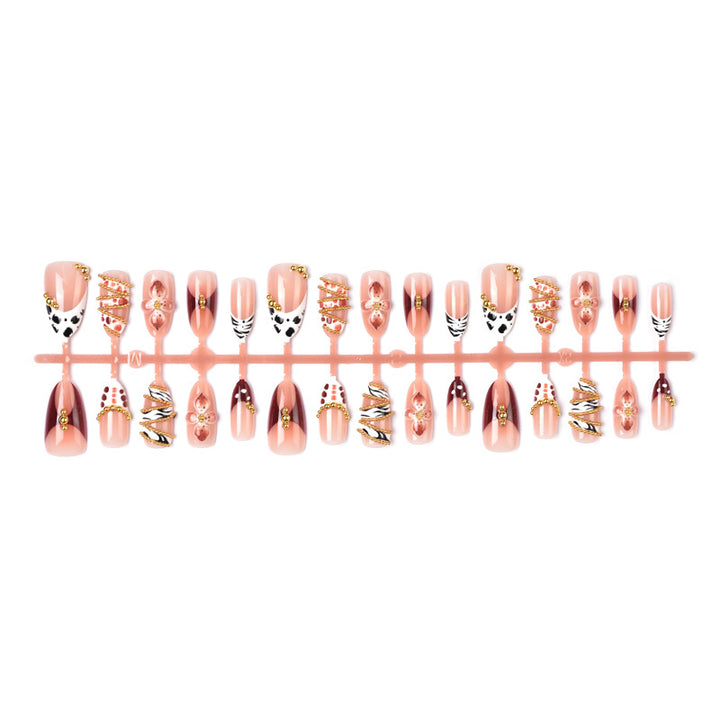 Artistic Press-On Nail Art Set with Floral and Gem Embellishments Stornfield