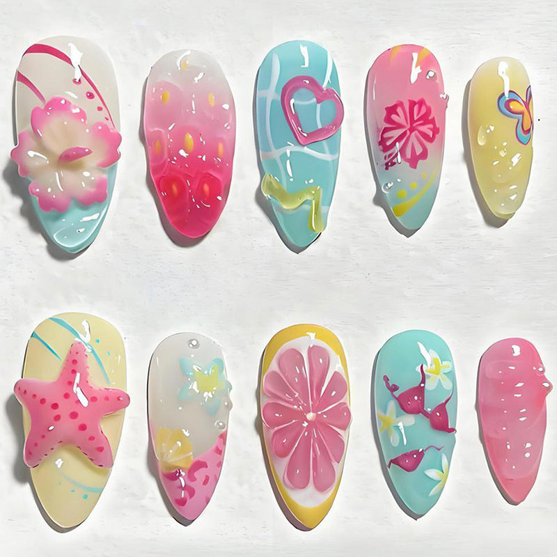Artificial nail set with floral and cheerful motifs Stornfield