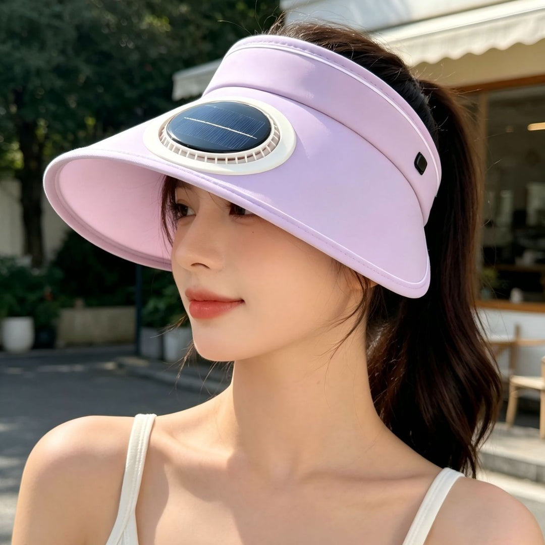 Lightweight foldable sunshade with integrated solar module and quiet fan Stornfield