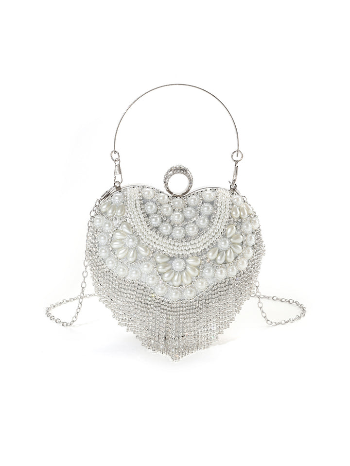 Heart-Shaped Crystal-Decorated Evening Handbag