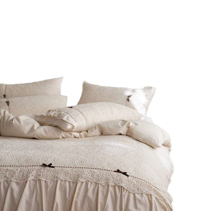 Luxury Lace Ruffle Cotton Duvet Cover and Pillowcase Set