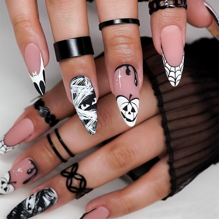 Artistic Halloween-Themed Press-On Nail Art Set Stornfield