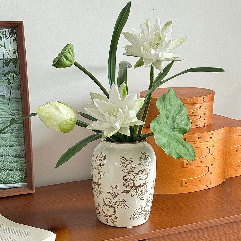 Floral-Patterned Decorative Ceramic Vase
