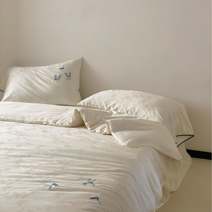 Luxury Lace-Trim Satin Duvet Cover Set