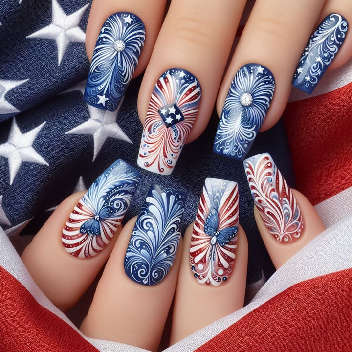 Creative acrylic nails with patriotic patterns Stornfield